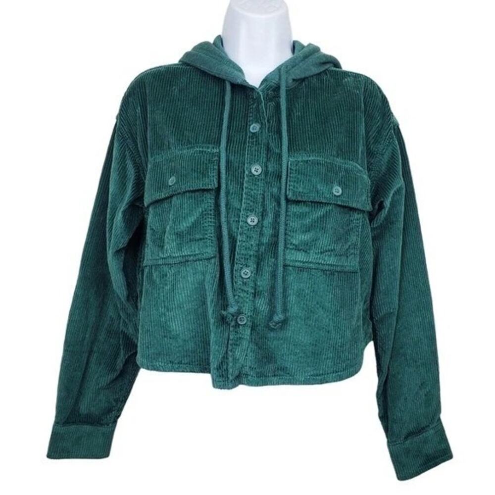 AE Green Hooded Cropped Corduroy Jacket